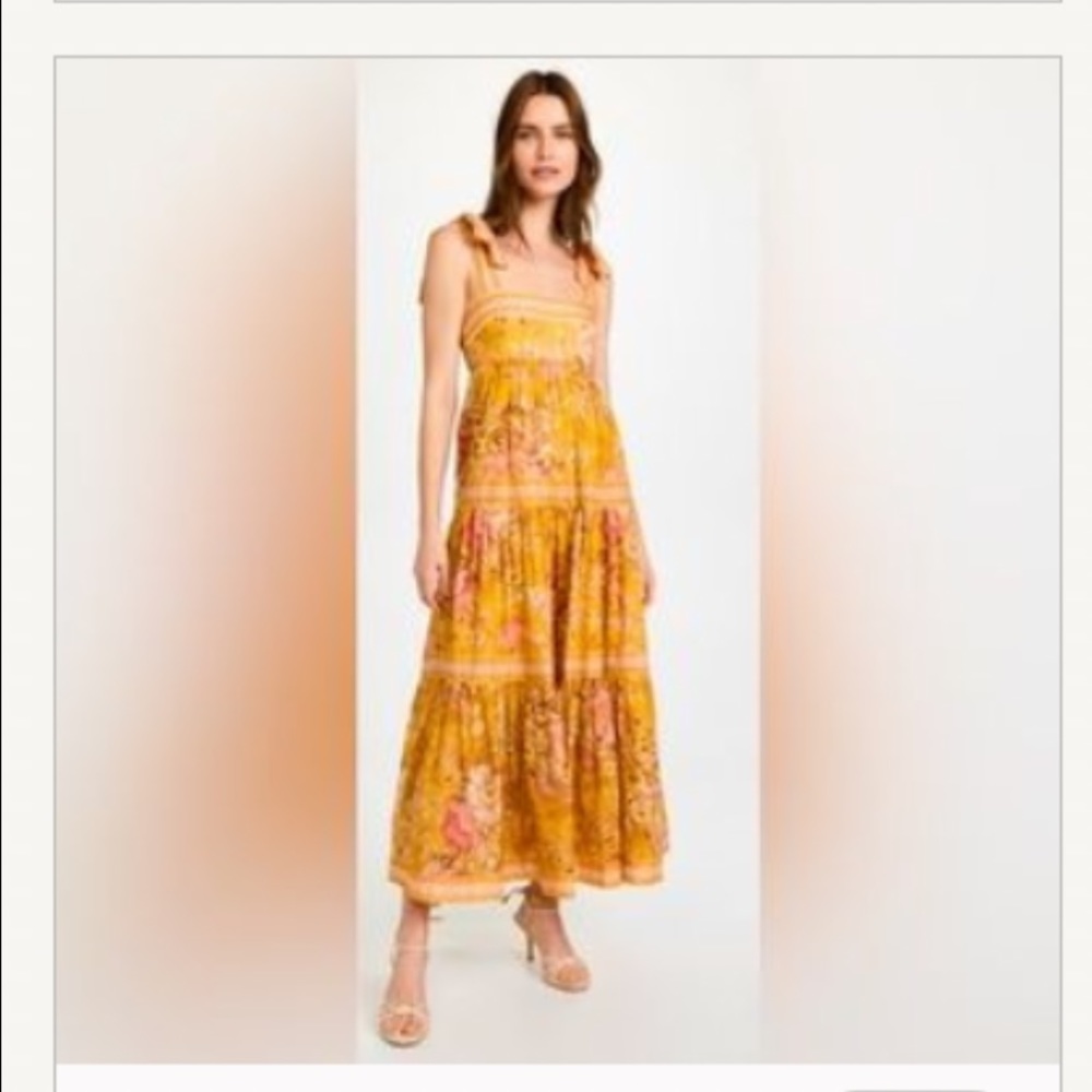 Zimmermann mustard floral pattie tie shoulder dress NWT